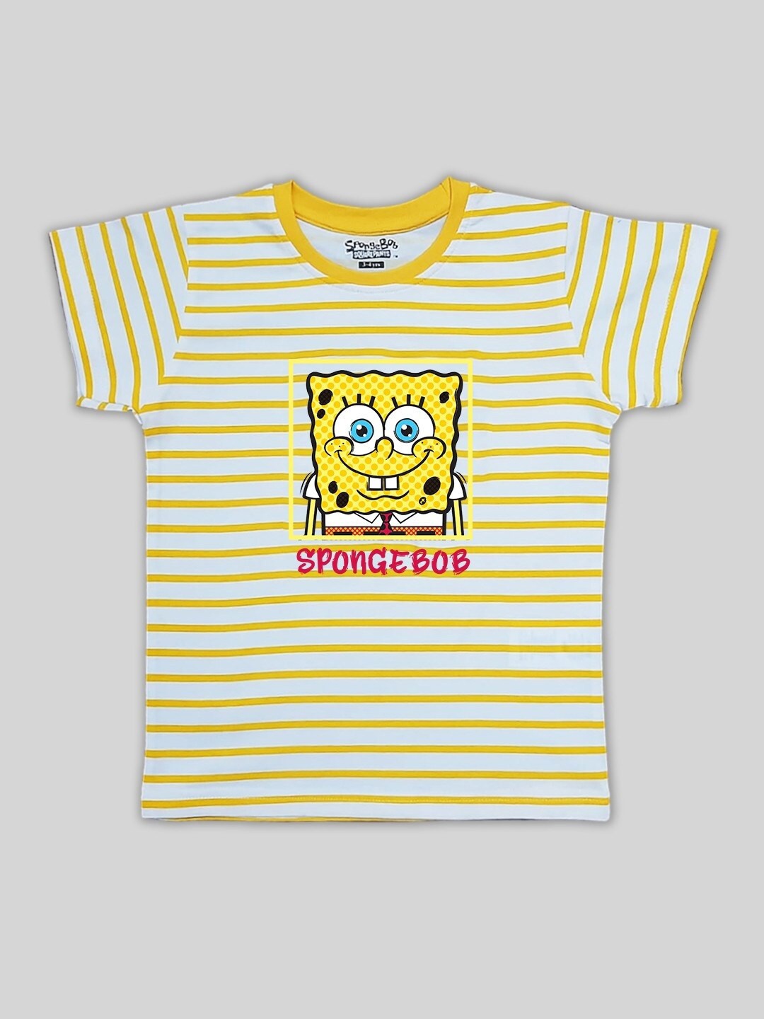 

Minute Mirth Boys Spongebob Printed Cotton T-shirt, Yellow