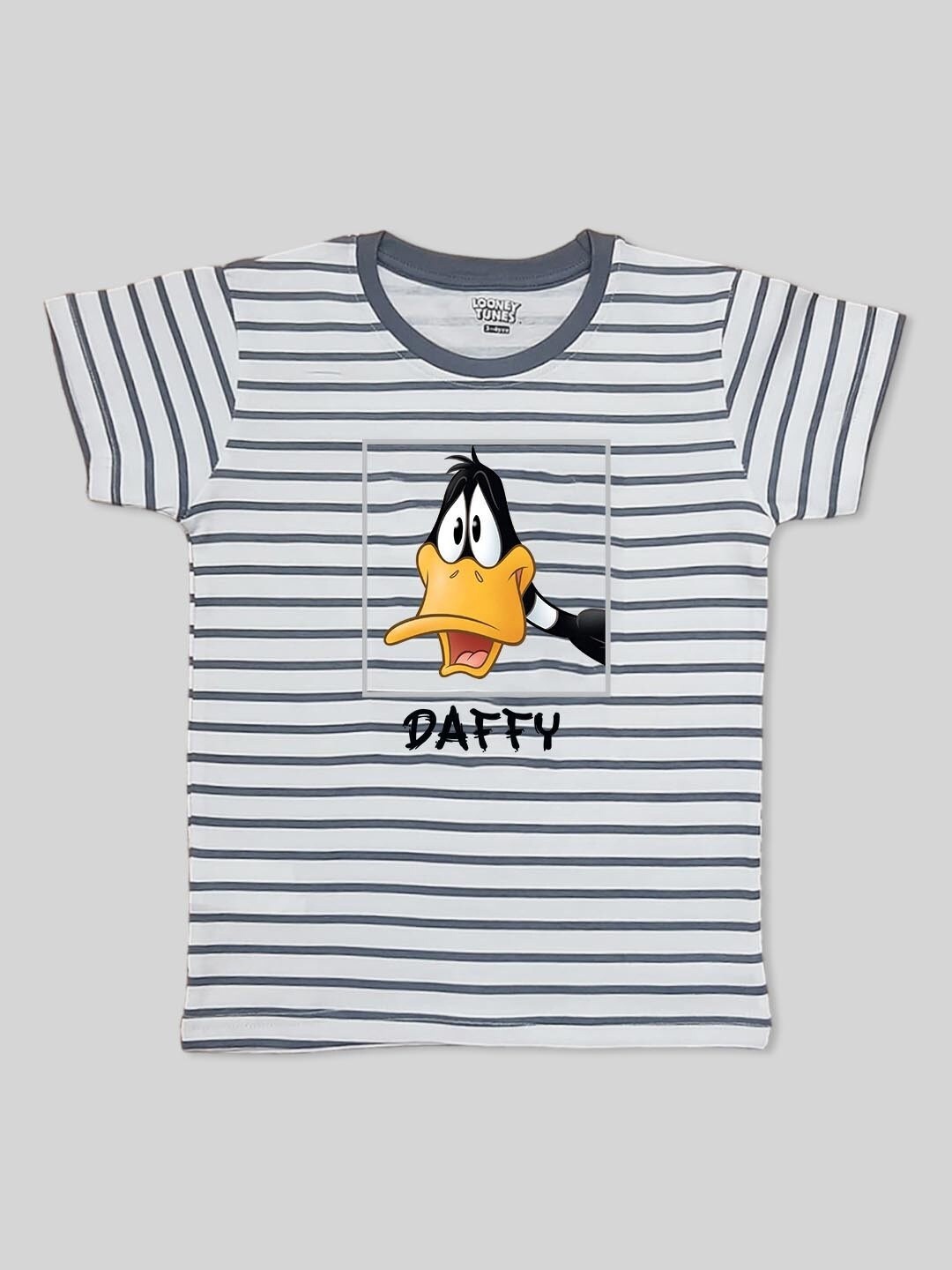 

Minute Mirth Boys Daffy Printed Round Neck Cotton T-shirt, Charcoal