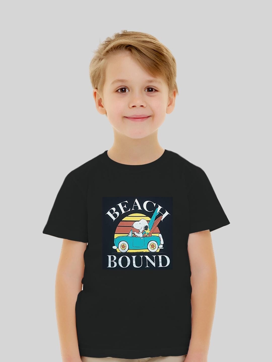 

Minute Mirth Boys Peanut Printed Round Neck Cotton T-shirt, Black