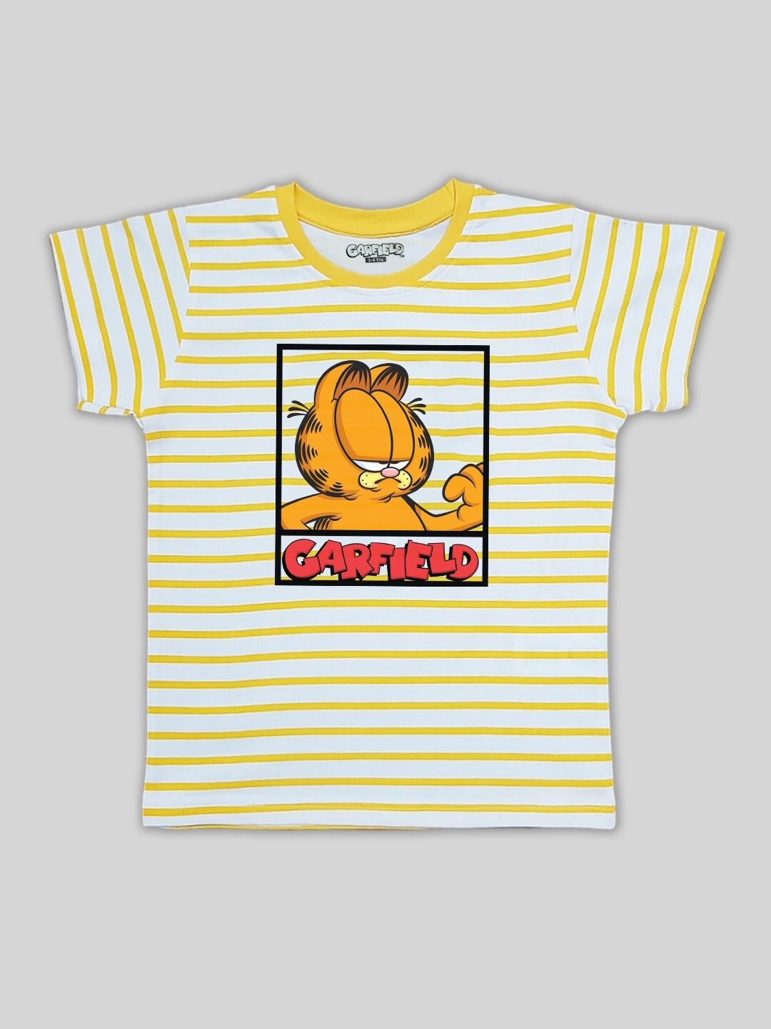 

Minute Mirth Boys Garfield Printed Round Neck Cotton T-shirt, Yellow