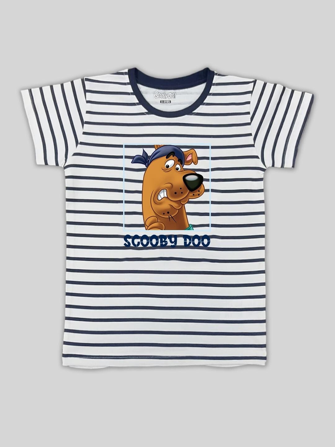 

Minute Mirth Boys Scoopy Doo Striped Cotton T-shirt, White