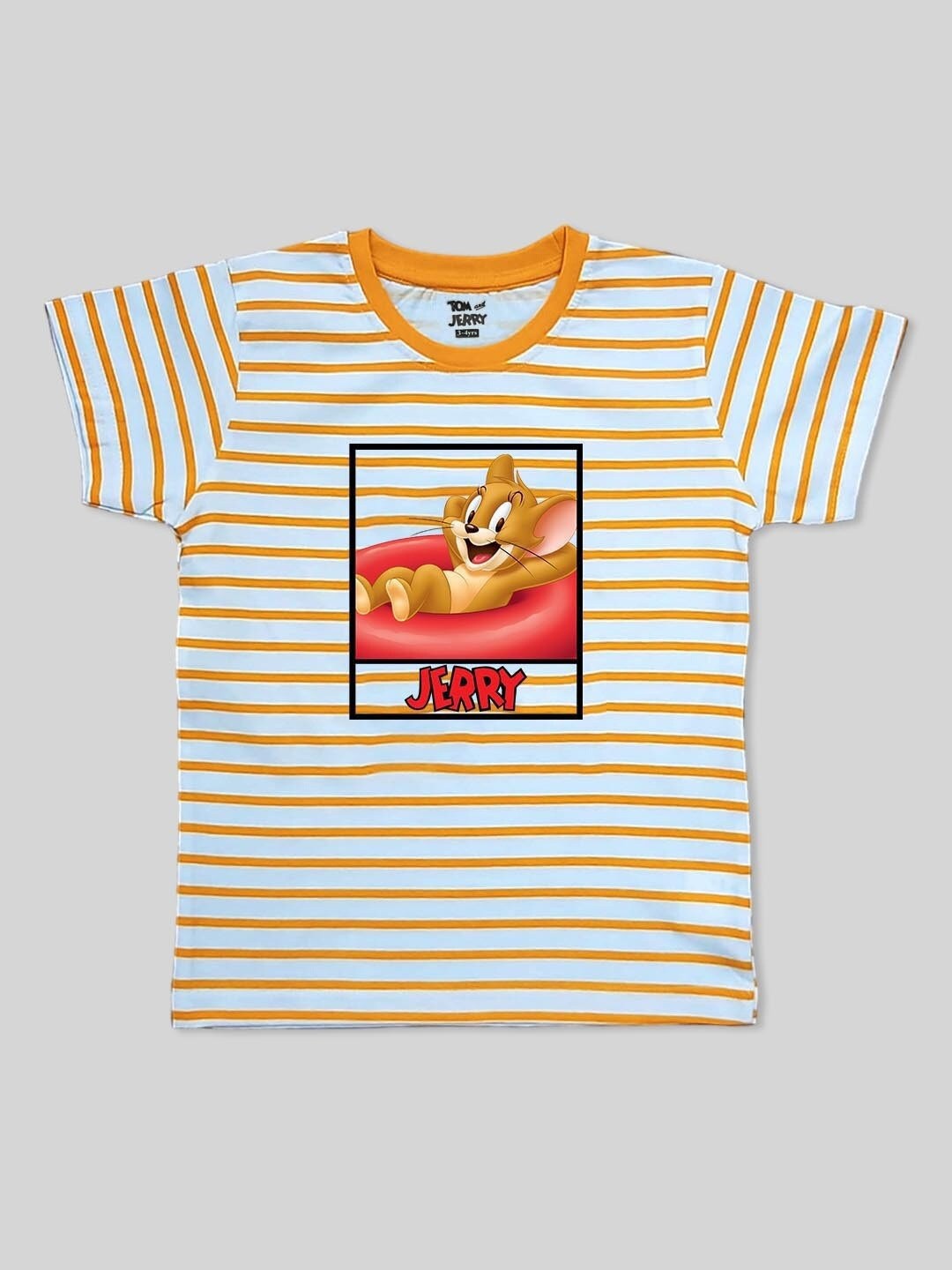 

Minute Mirth Boys Jerry Striped Cotton T-shirt, White