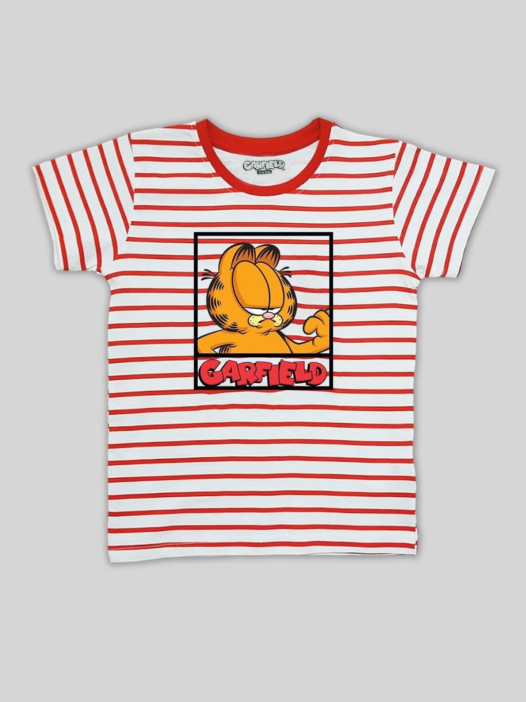 

Minute Mirth Boys Garfield Striped Cotton T-shirt, White