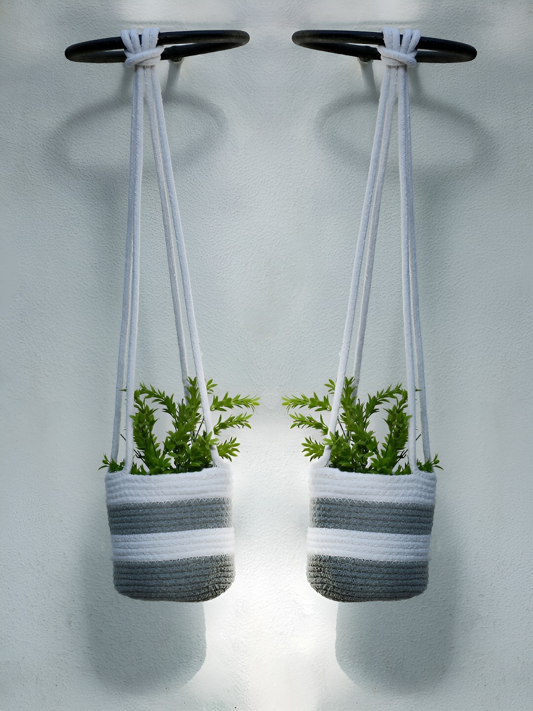 

FABINALIV Grey & White 2 Pieces Cotton Wall Hanging Planter