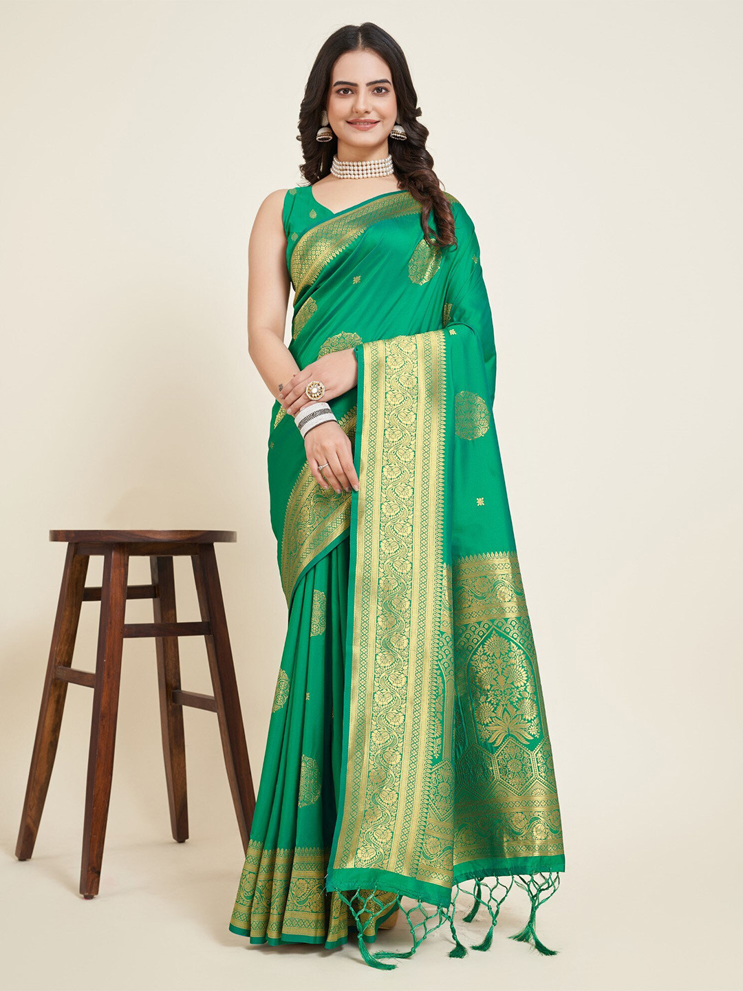 

LeeliPeeri Designer Ethnic Motifs Woven Design Zari Banarasi Saree, Green