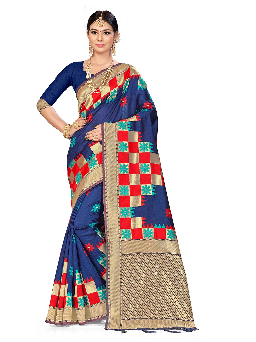 

MANVAA Ethnic Motifs Zari Banarasi Saree, Navy blue