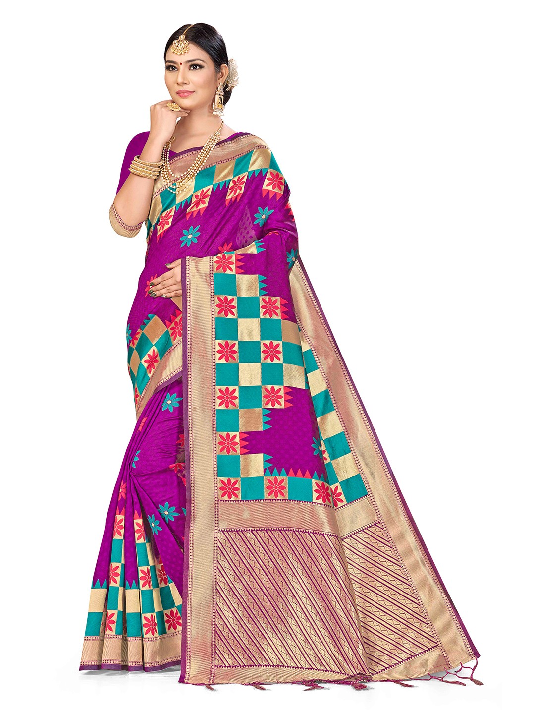 

MANVAA Woven Design Zari Banarasi Saree, Purple