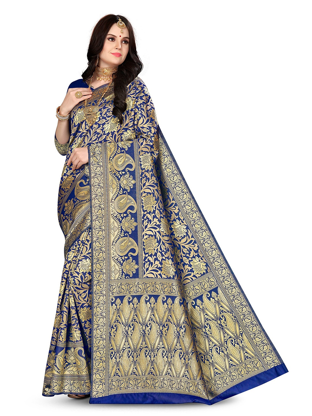 

MANVAA Ethnic Woven Design Zari Banarasi Saree, Navy blue