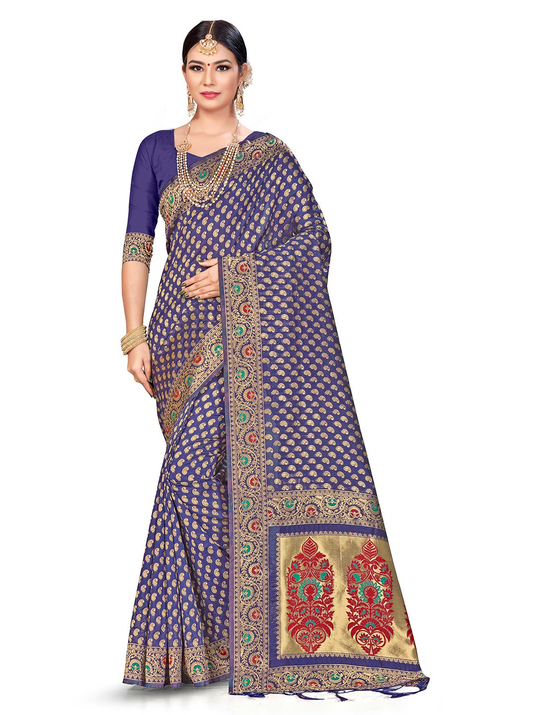 

MANVAA Ethnic Woven Design Zari Banarasi Saree, Navy blue