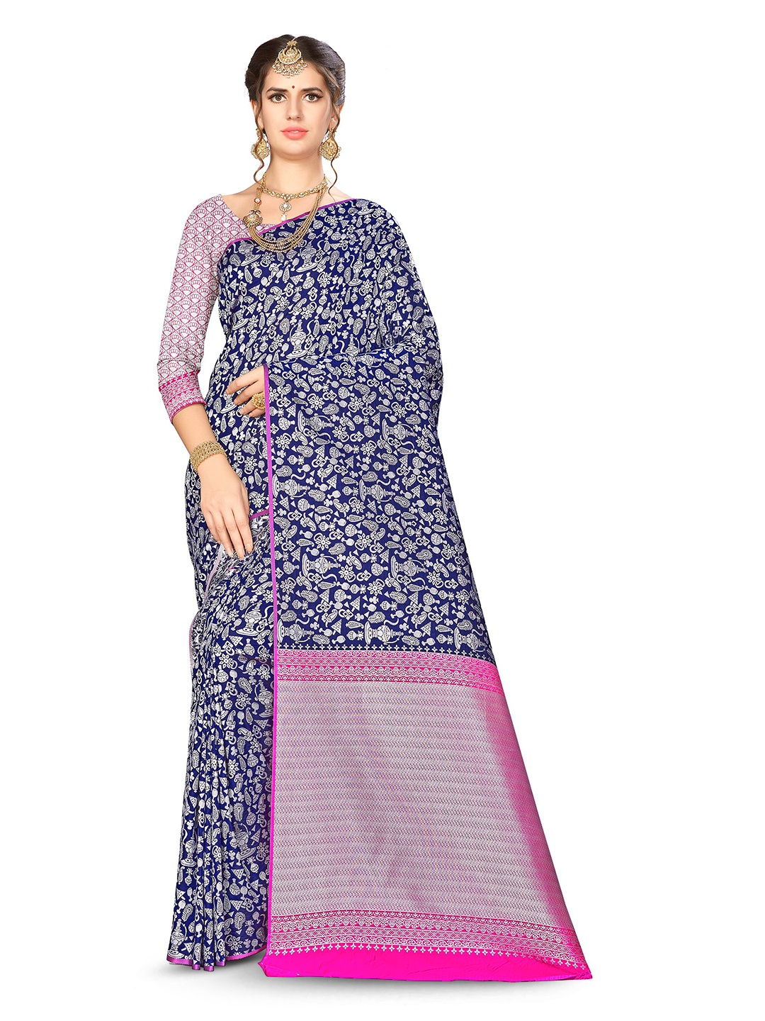 

MANVAA Ethnic Woven Design Zari Banarasi Saree, Blue