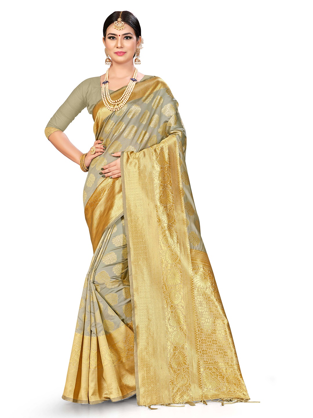 

MANVAA Ethnic Woven Design Zari Banarasi Saree, Beige