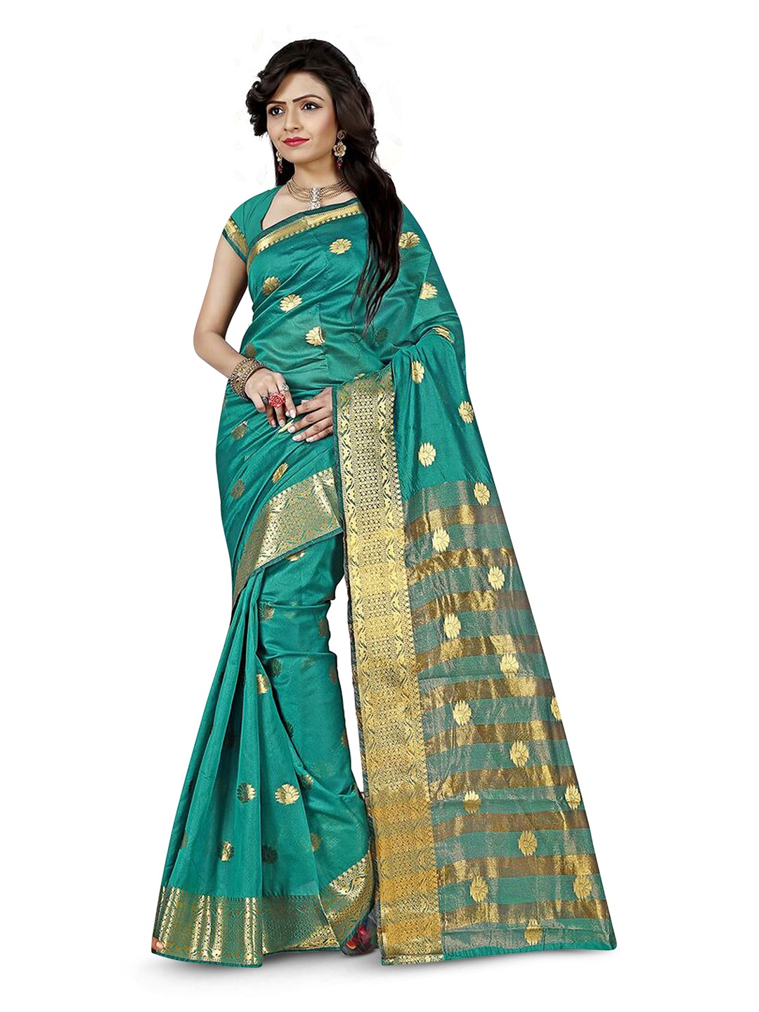 

MANVAA Woven Design Zari Banarasi Saree, Sea green