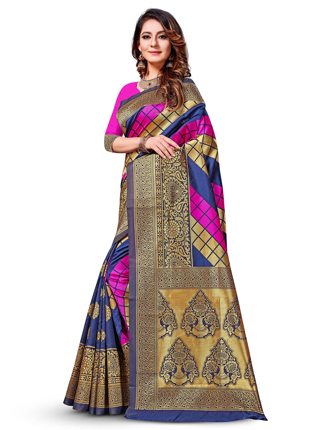 

MANVAA Ethnic Woven Design Zari Banarasi Saree, Navy blue