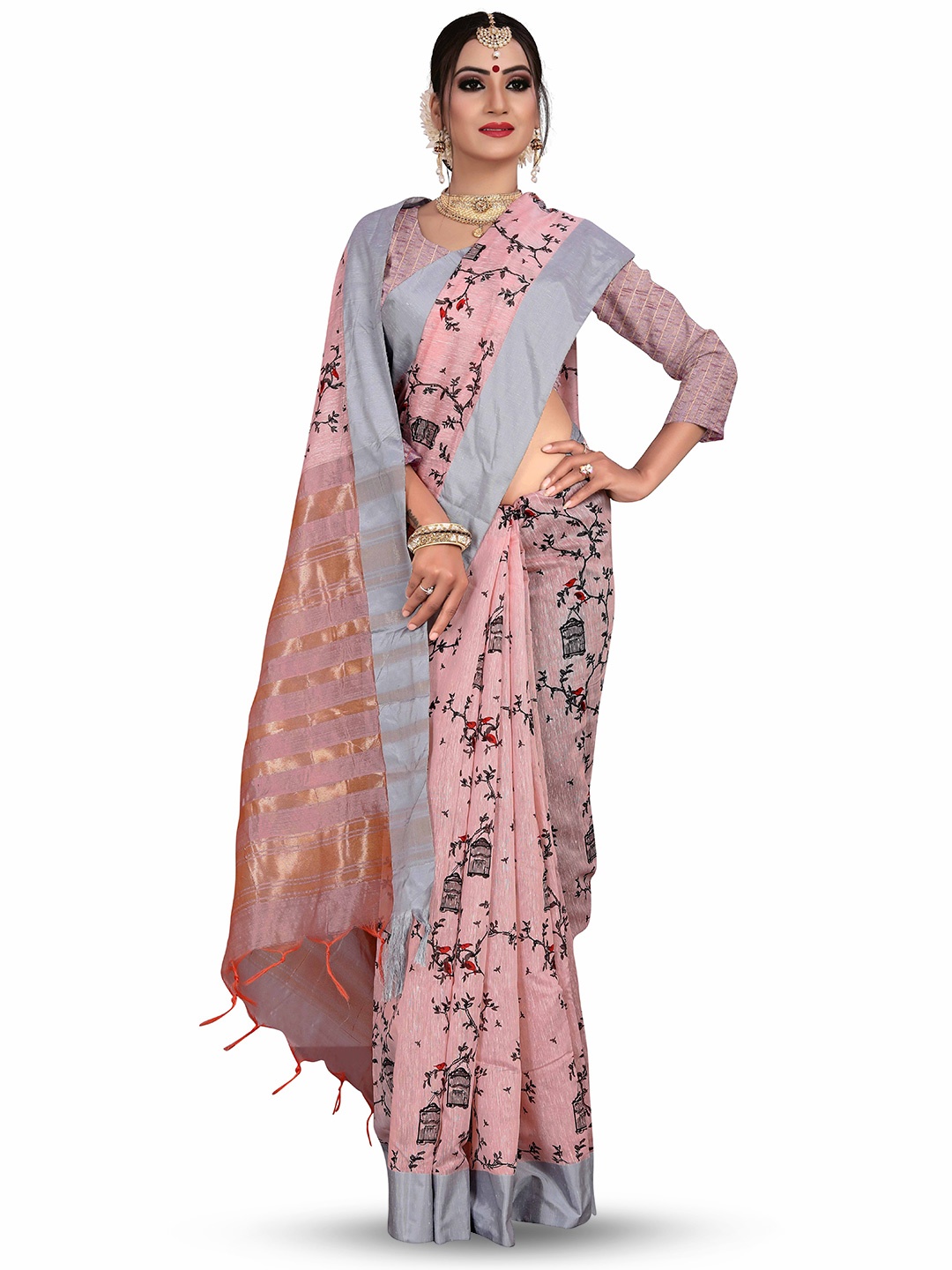 

MANVAA Floral Printed Saree, Pink