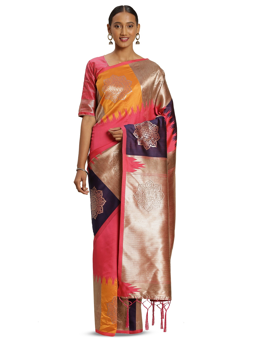 

MANVAA Ethnic Woven Design Zari Banarasi Saree, Pink