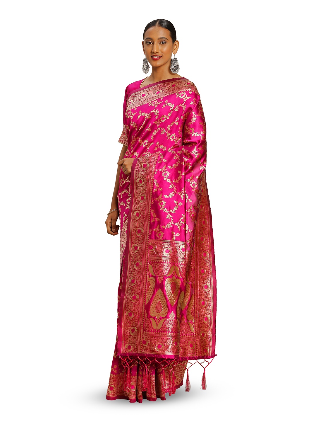 

MANVAA Floral Woven Design Zari Banarasi Saree, Pink