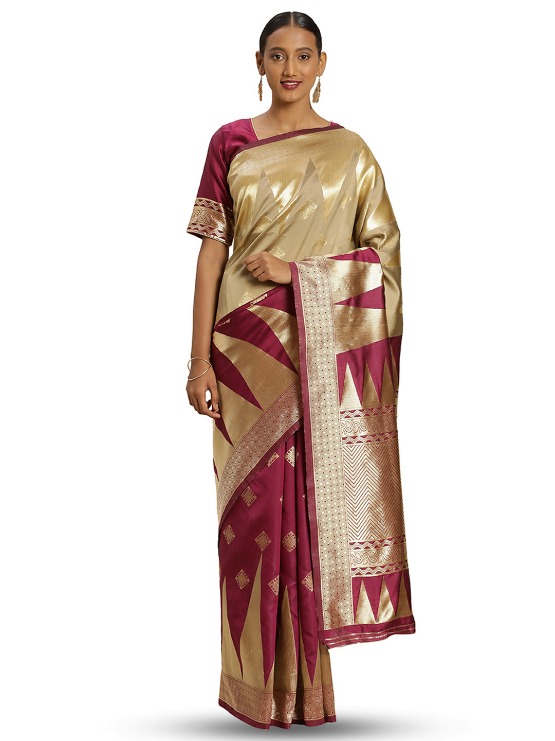 

MANVAA Ethnic Woven Design Zari Banarasi Saree, Purple