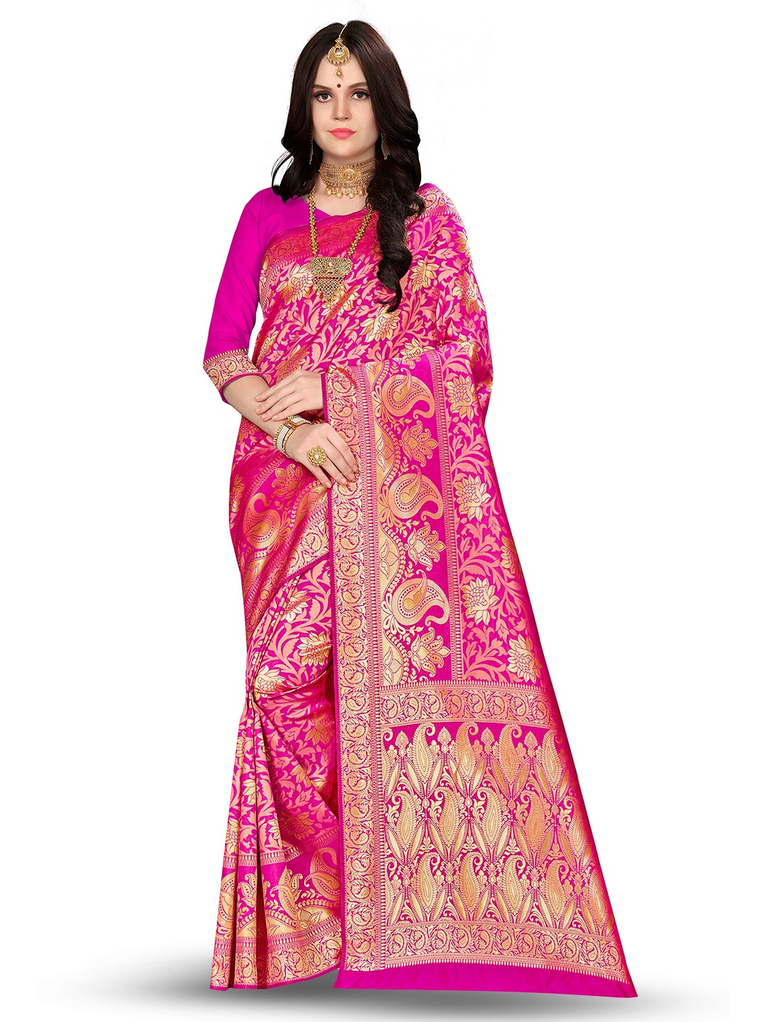 

MANVAA Ethnic Woven Design Zari Banarasi Saree, Pink