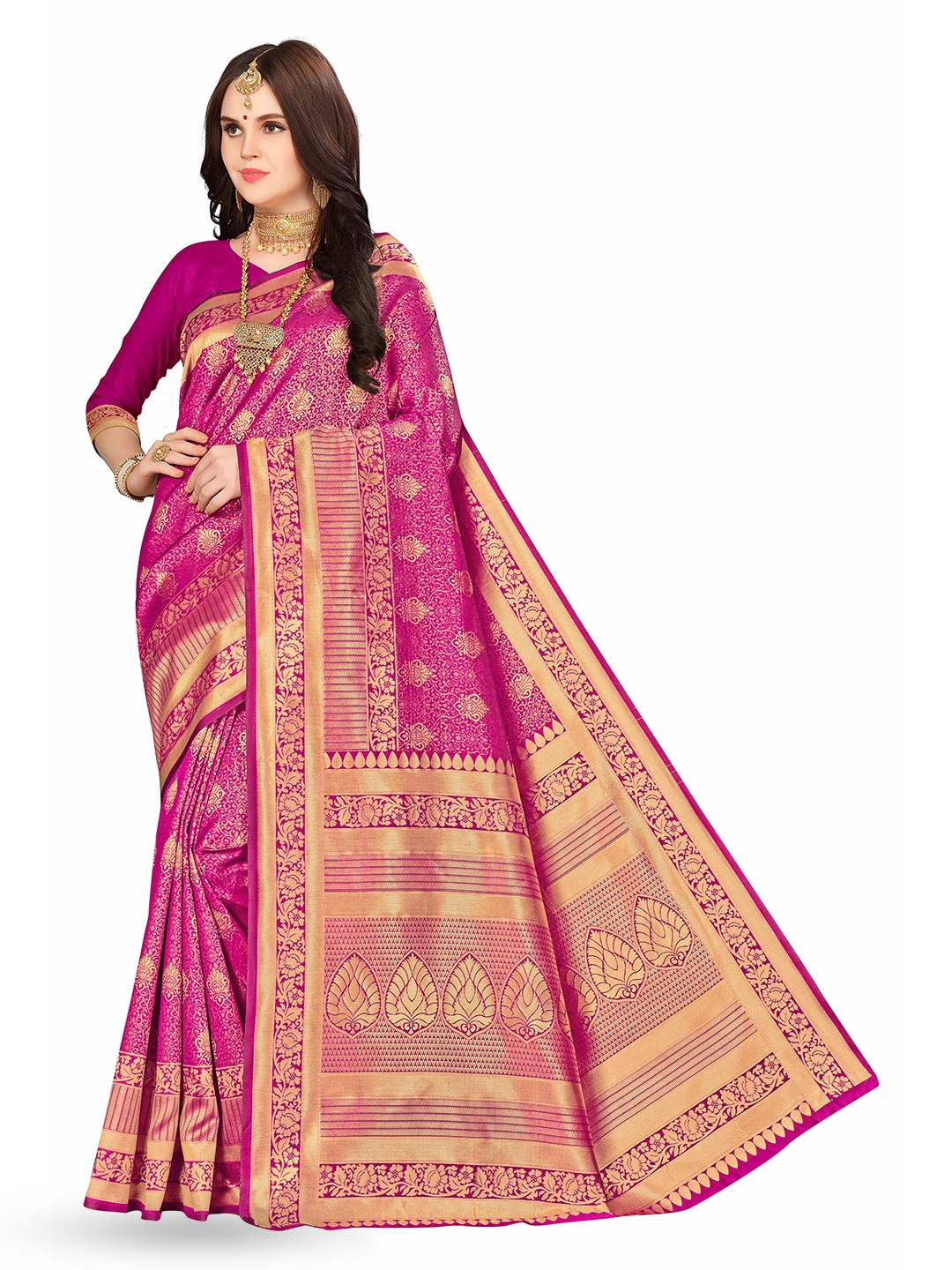 

MANVAA Ethnic Motifs Woven Design Zari Banarasi Saree, Purple