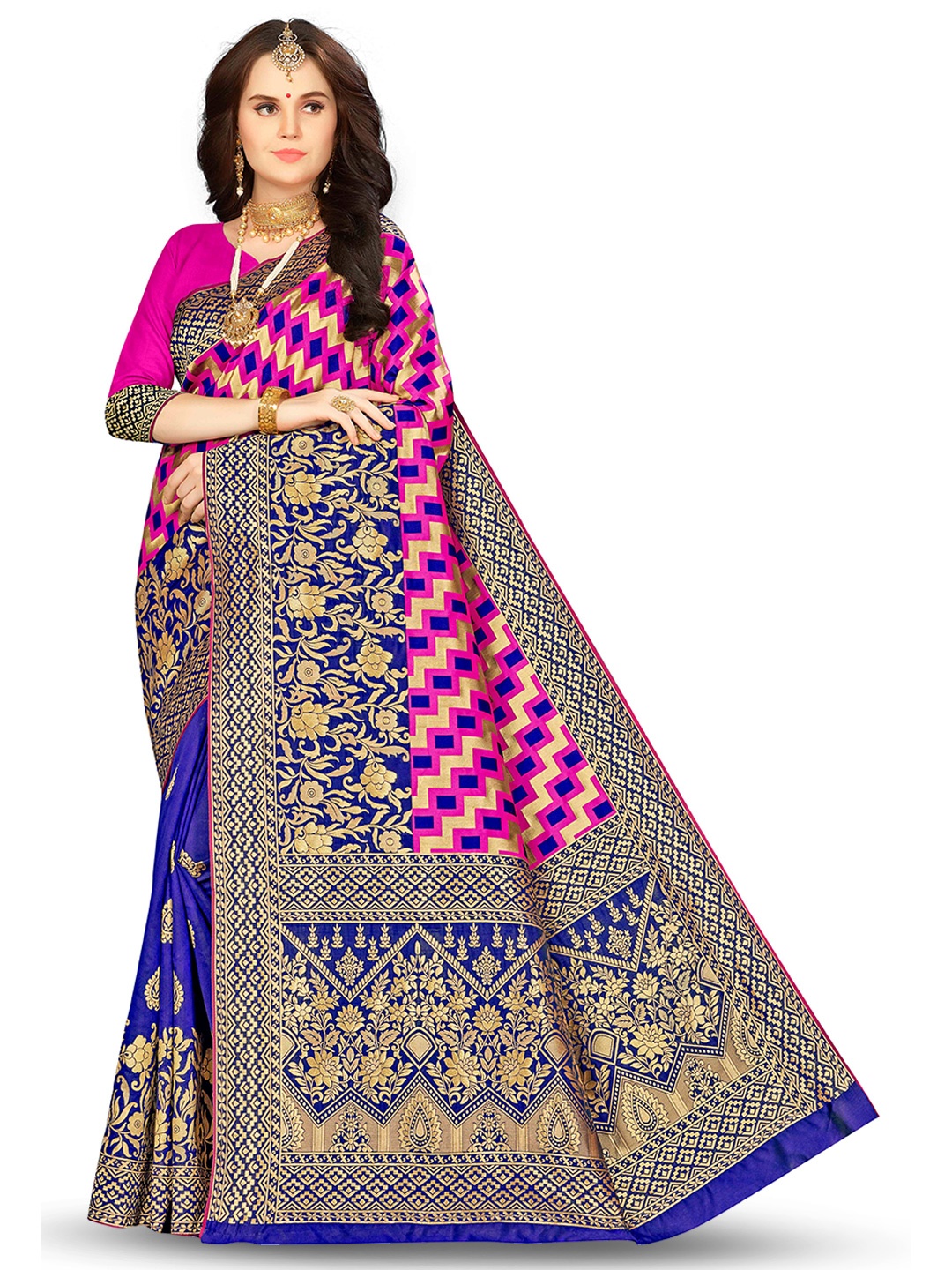 

MANVAA Ethnic Woven Design Zari Banarasi Saree, Pink