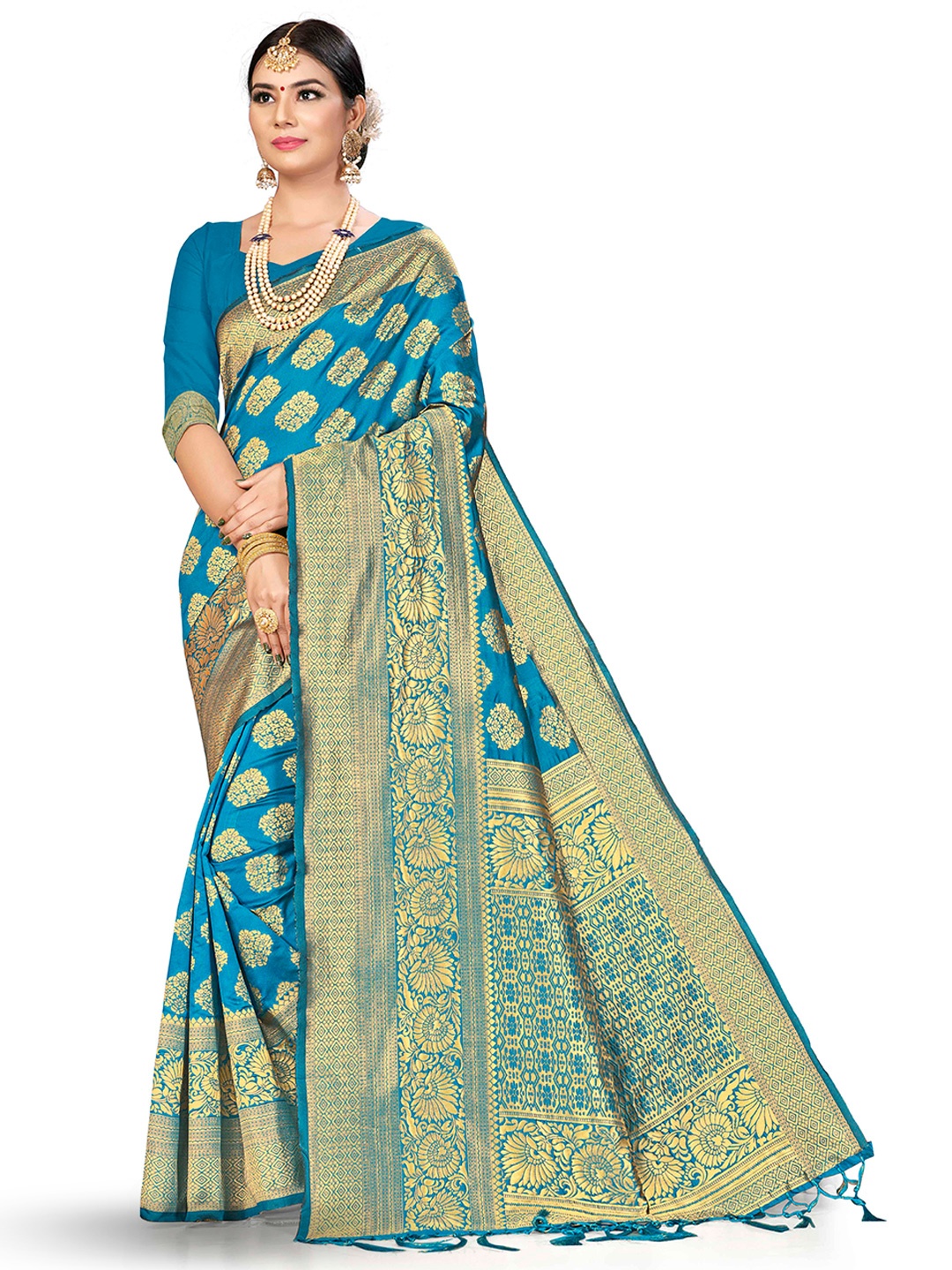 

MANVAA Ethnic Woven Design Zari Banarasi Saree, Blue