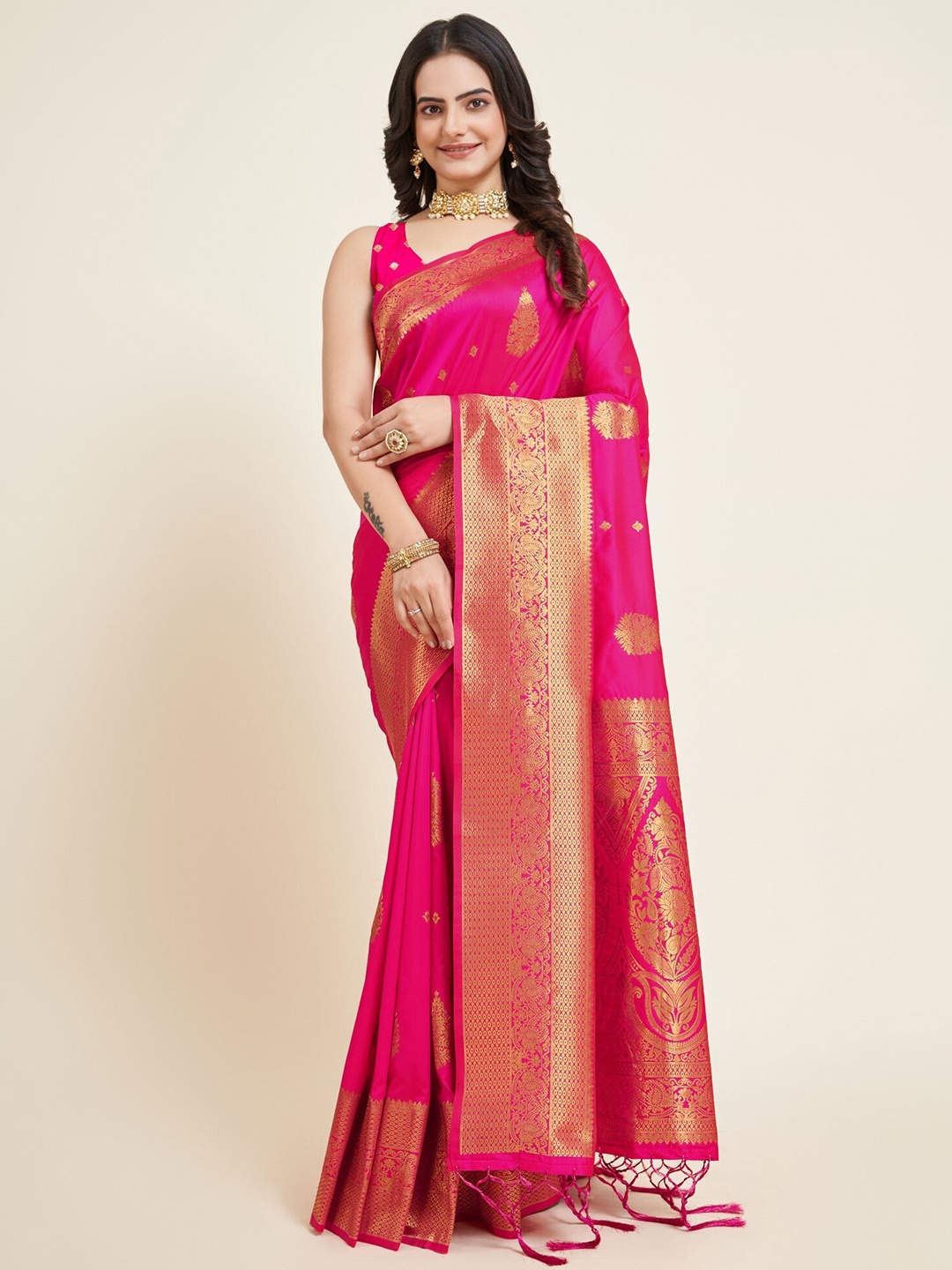 

LeeliPeeri Designer Ethnic Motifs Woven Design Zari Banarasi Saree, Pink