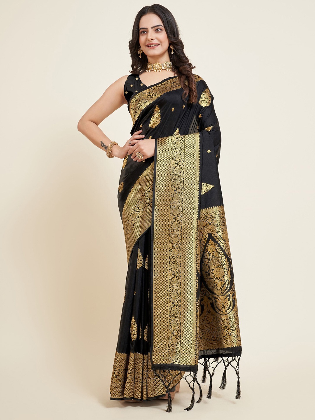 

LeeliPeeri Designer Ethnic Motifs Woven Design Zari Banarasi Saree, Black