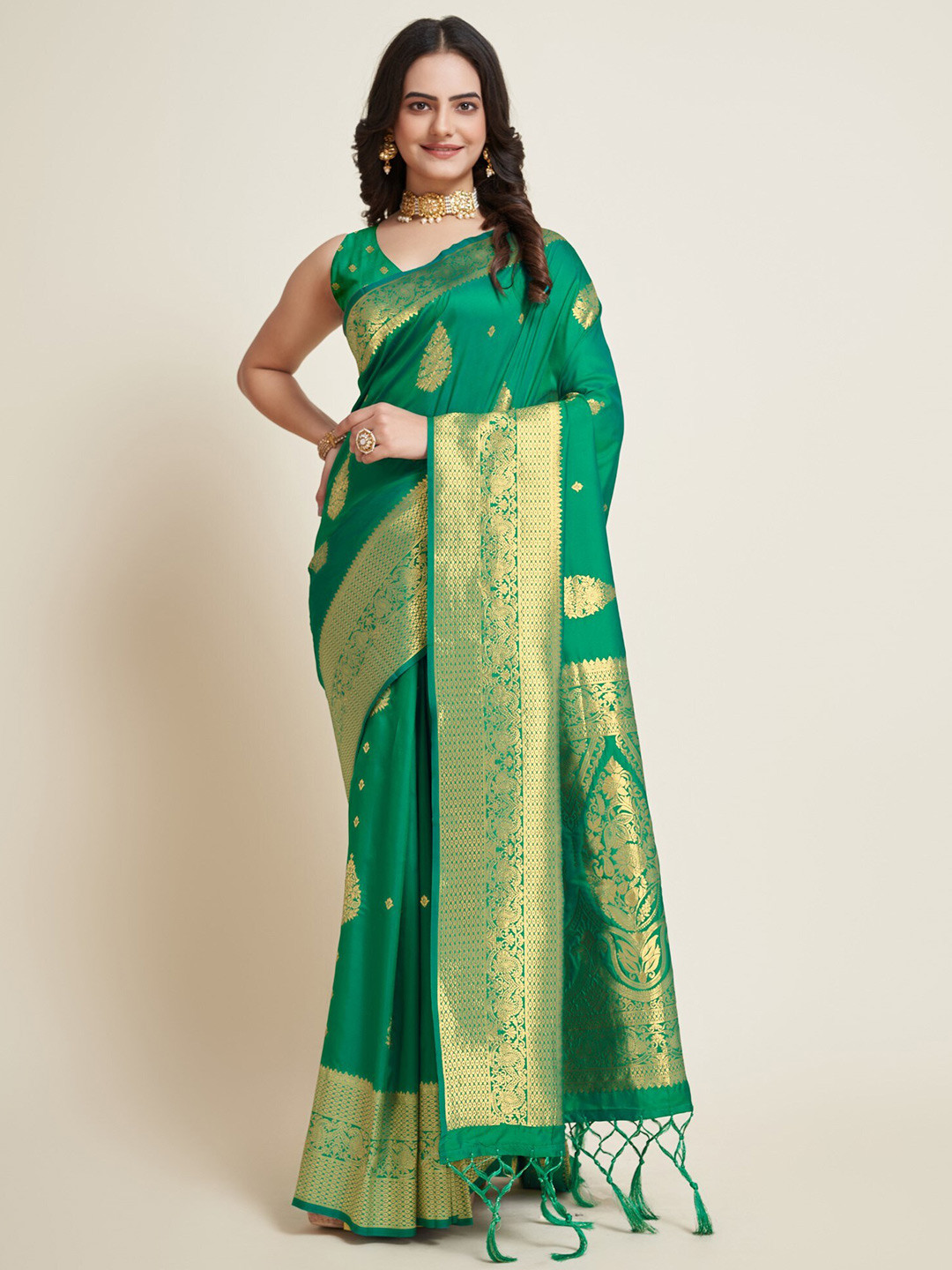 

LeeliPeeri Designer Ethnic Motifs Woven Design Zari Banarasi Saree, Green