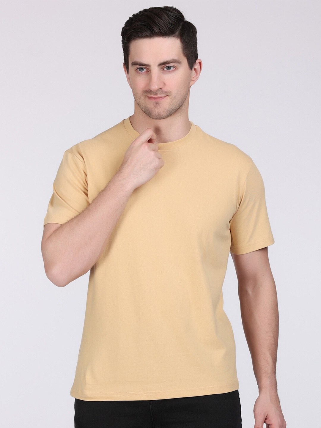 

HILLBERG Round Neck Cotton Relaxed Fit T-shirt, Beige