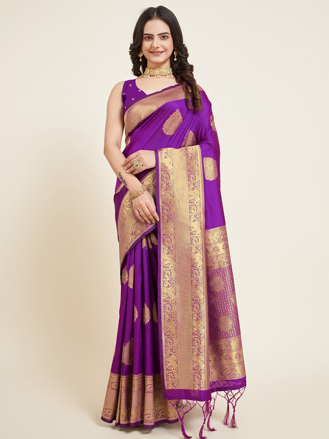 

LeeliPeeri Designer Ethnic Motifs Woven Design Zari Banarasi Saree, Purple