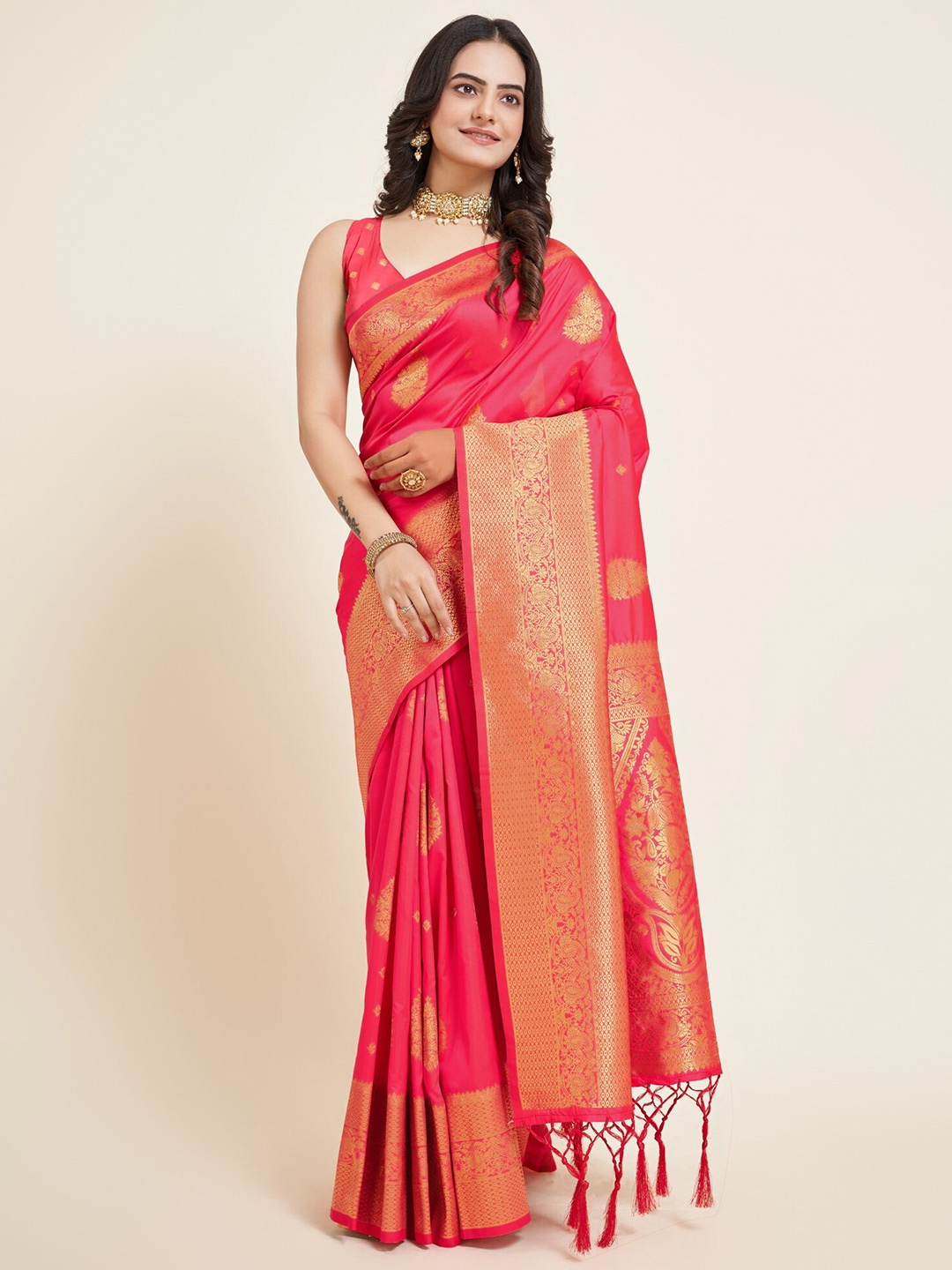 

LeeliPeeri Designer Ethnic Motifs Woven Design Zari Banarasi Saree, Red