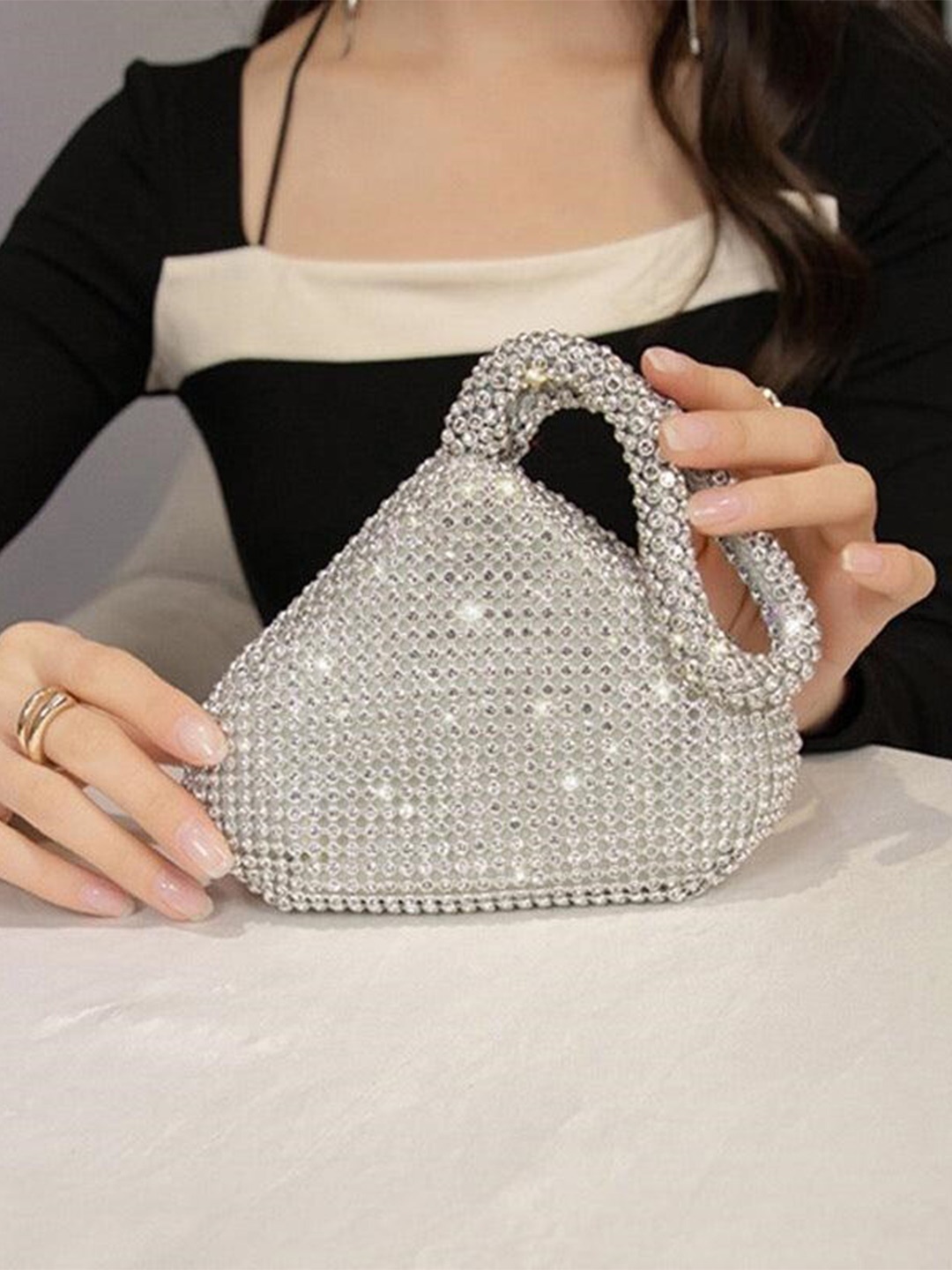 

StyleAsh Embellished Handheld Bag, Silver