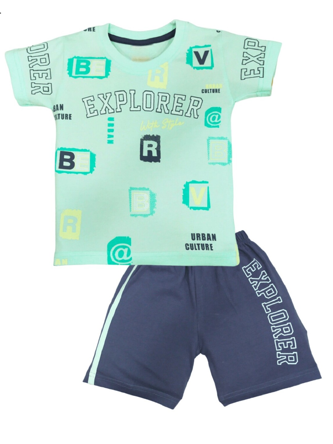 

BAESD Infants Printed Pure Cotton T-shirt with Shorts, Sea green