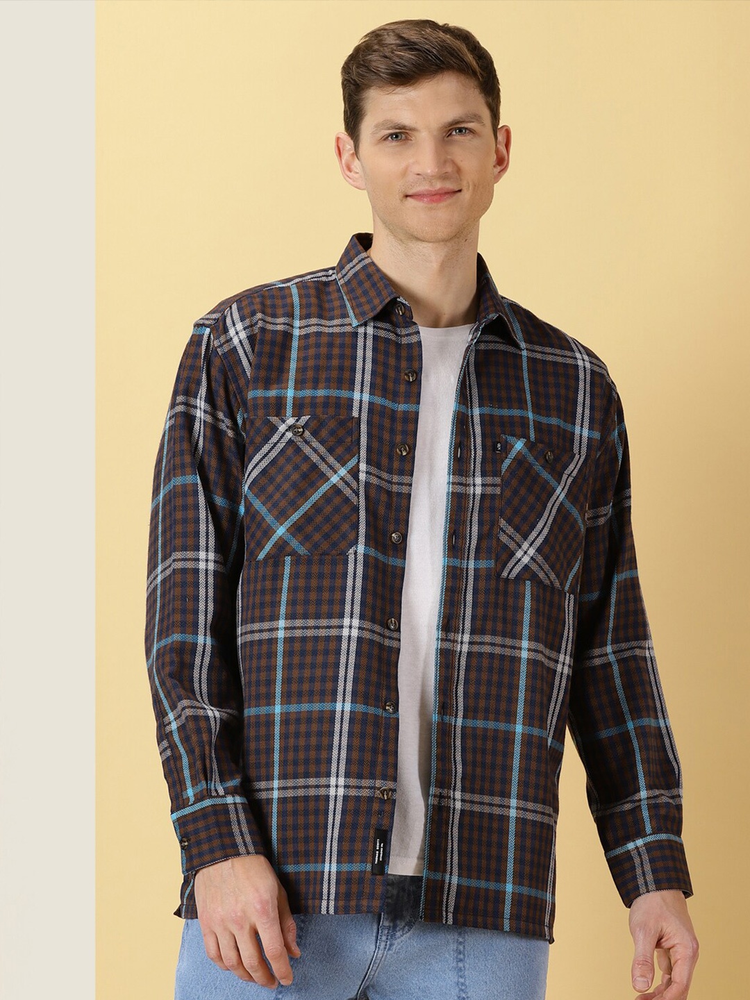 

Thomas Scott Smart Tartan Checks Opaque Oversized Casual Shirt, Navy blue