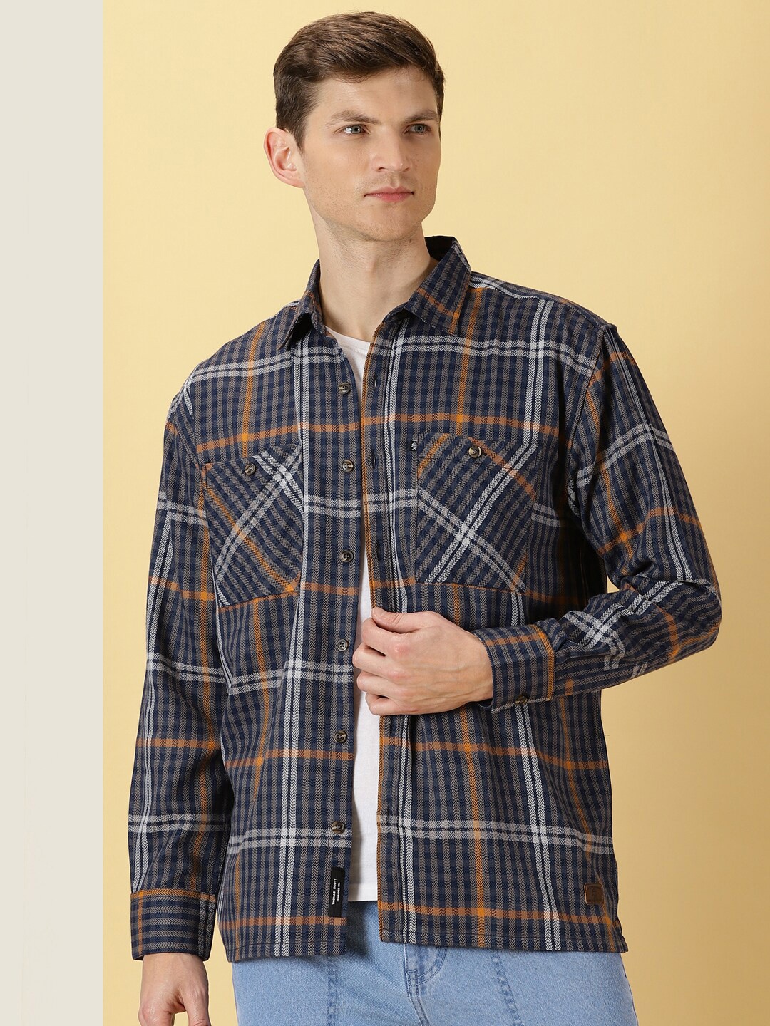 

Thomas Scott Smart Tartan Checks Opaque Oversized Casual Shirt, Grey