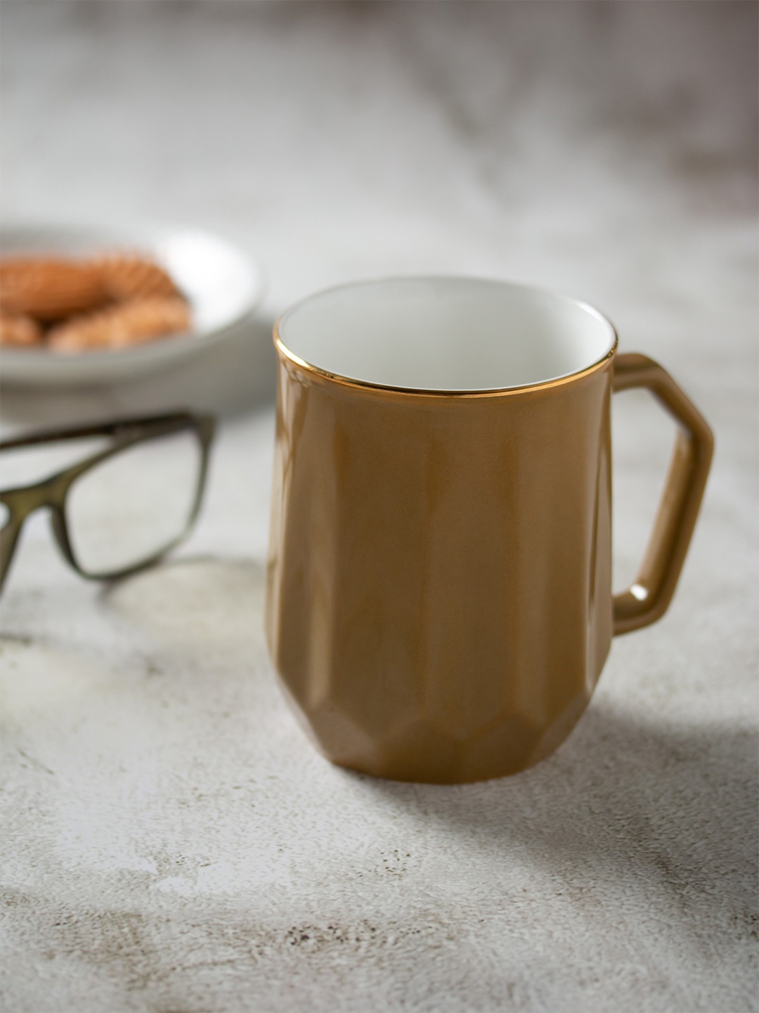 

CLAY CRAFT White & Brown 2 Pieces Ceramic Glossy Mugs 350 ML Each