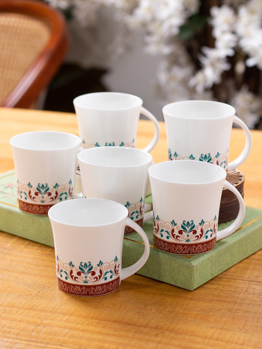 

CLAY CRAFT White & Blue Ethnic Motifs Printed Ceramic Glossy Cups 200 ML Each