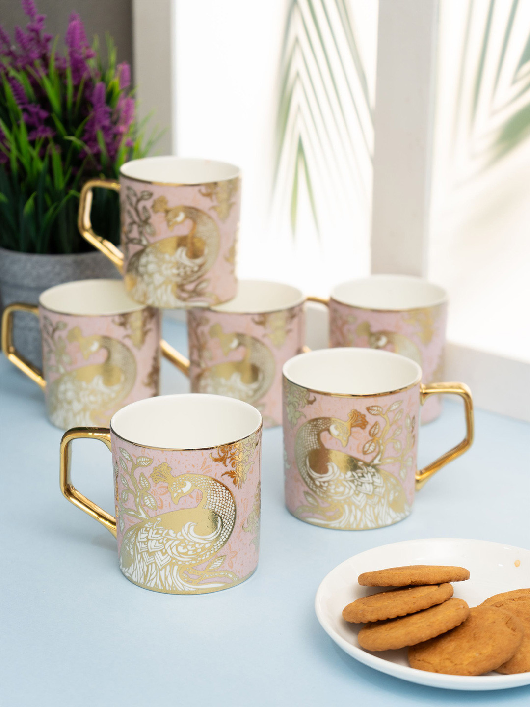 

CLAY CRAFT White & Gold Toned 6 Pieces Ethnic Motifs Printed Ceramic Tea Cups 200ml