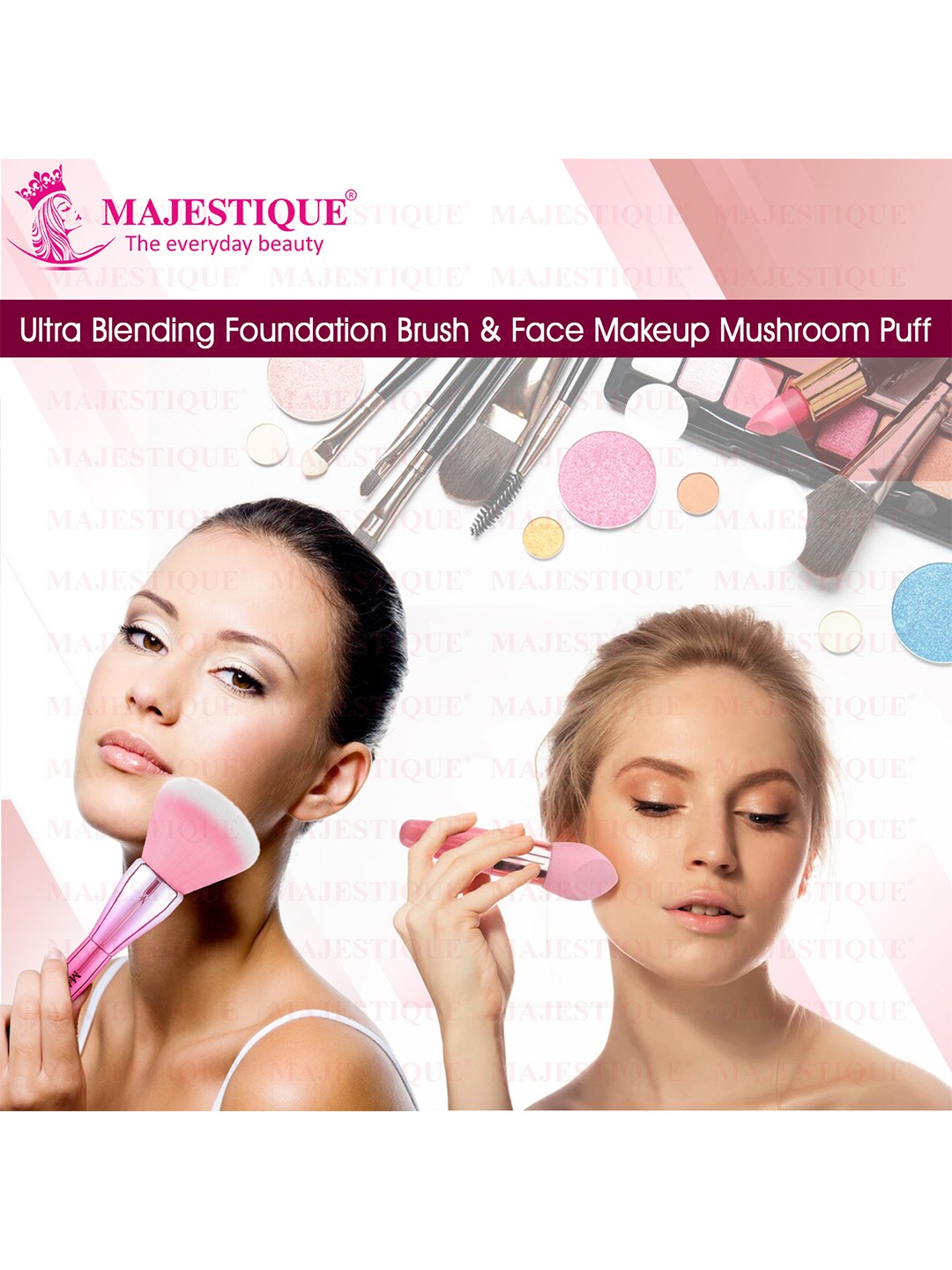 

MAJESTIQUE Set of Makeup Foundation Brush & Mushroom Puff - Pink