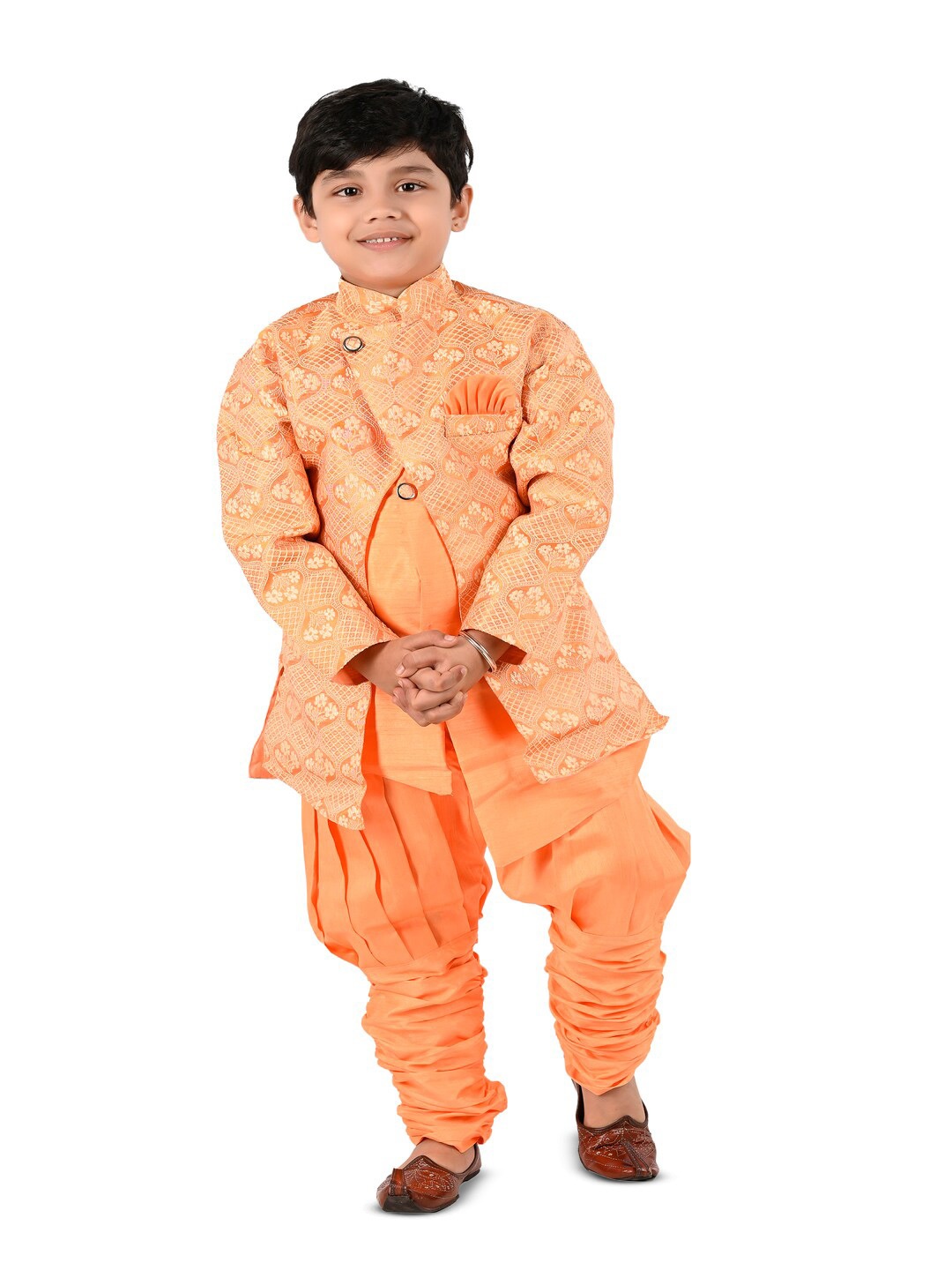 

BAESD Boys Ethnic Motifs Mandarin Collar Long Sleeves Kurta with Churidar, Orange