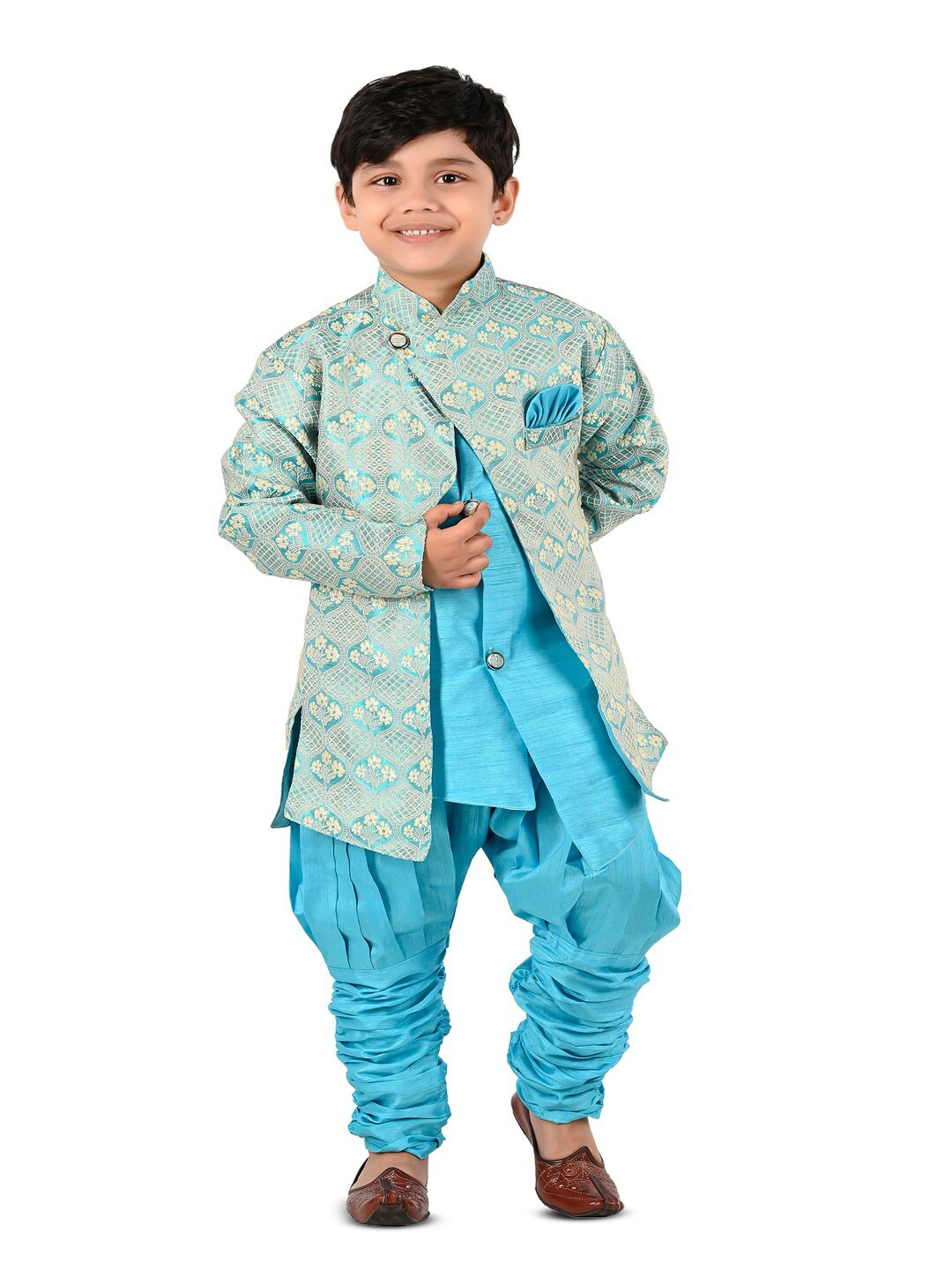 

BAESD Boys Mandarin Collar Long Sleeve Kurta with Pyjamas, Grey melange