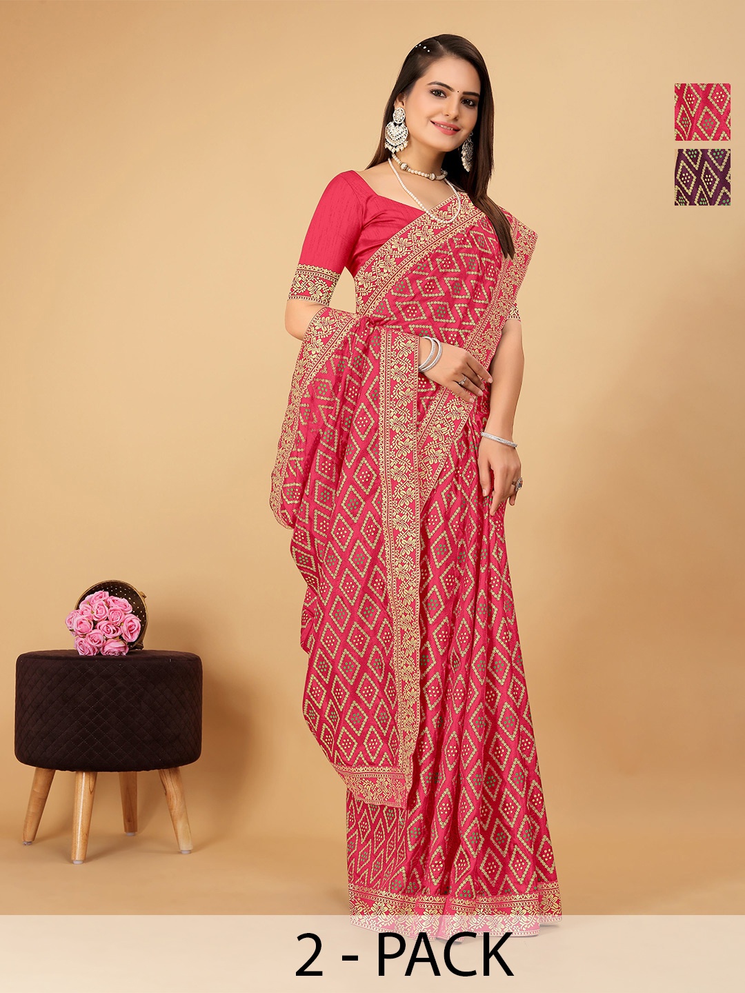 

CastilloFab Selection Of 2 Ethnic Motifs Sarees, Rose