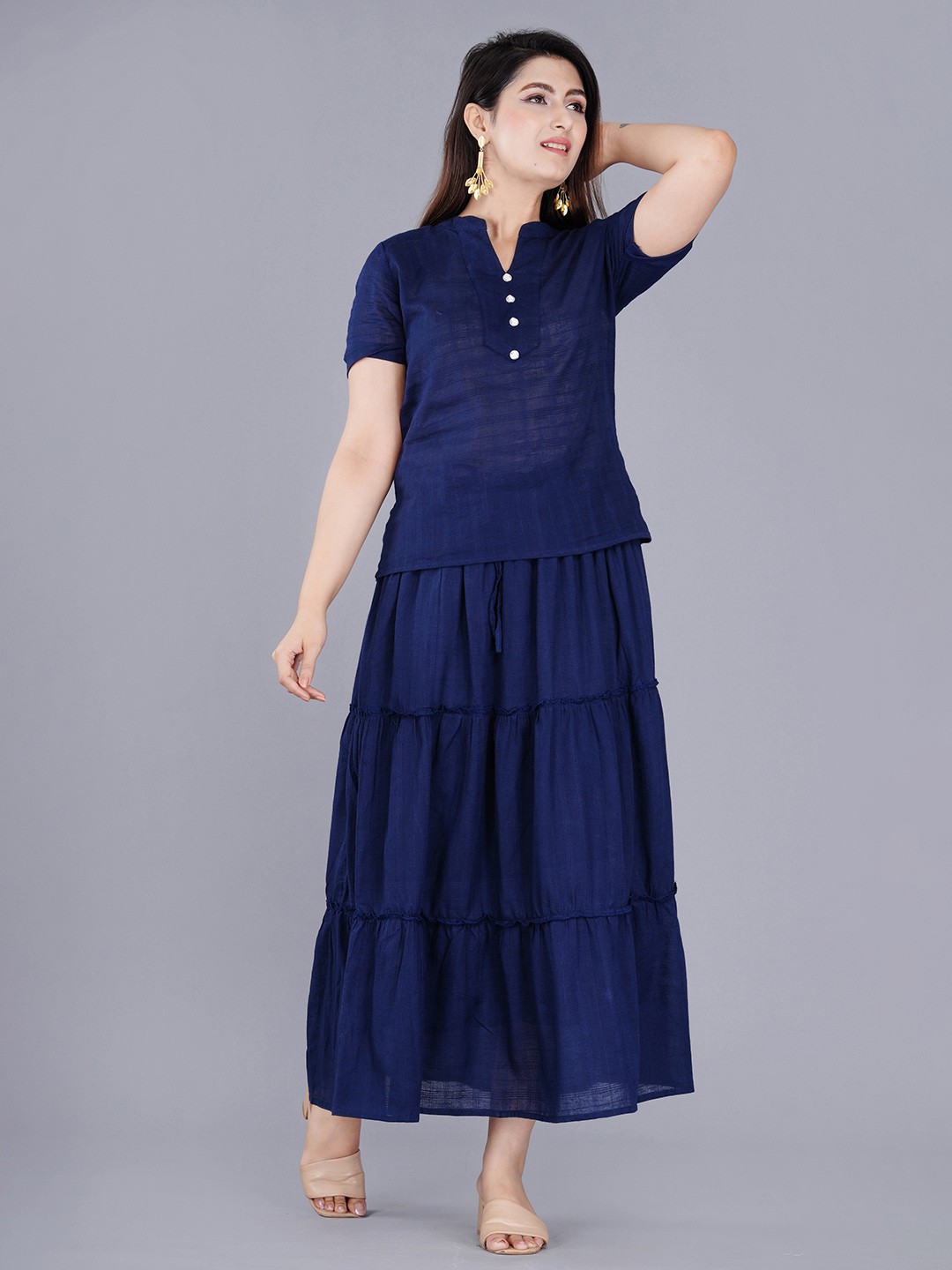 

BAESD Striped Pure Cotton Top & Skirt, Navy blue