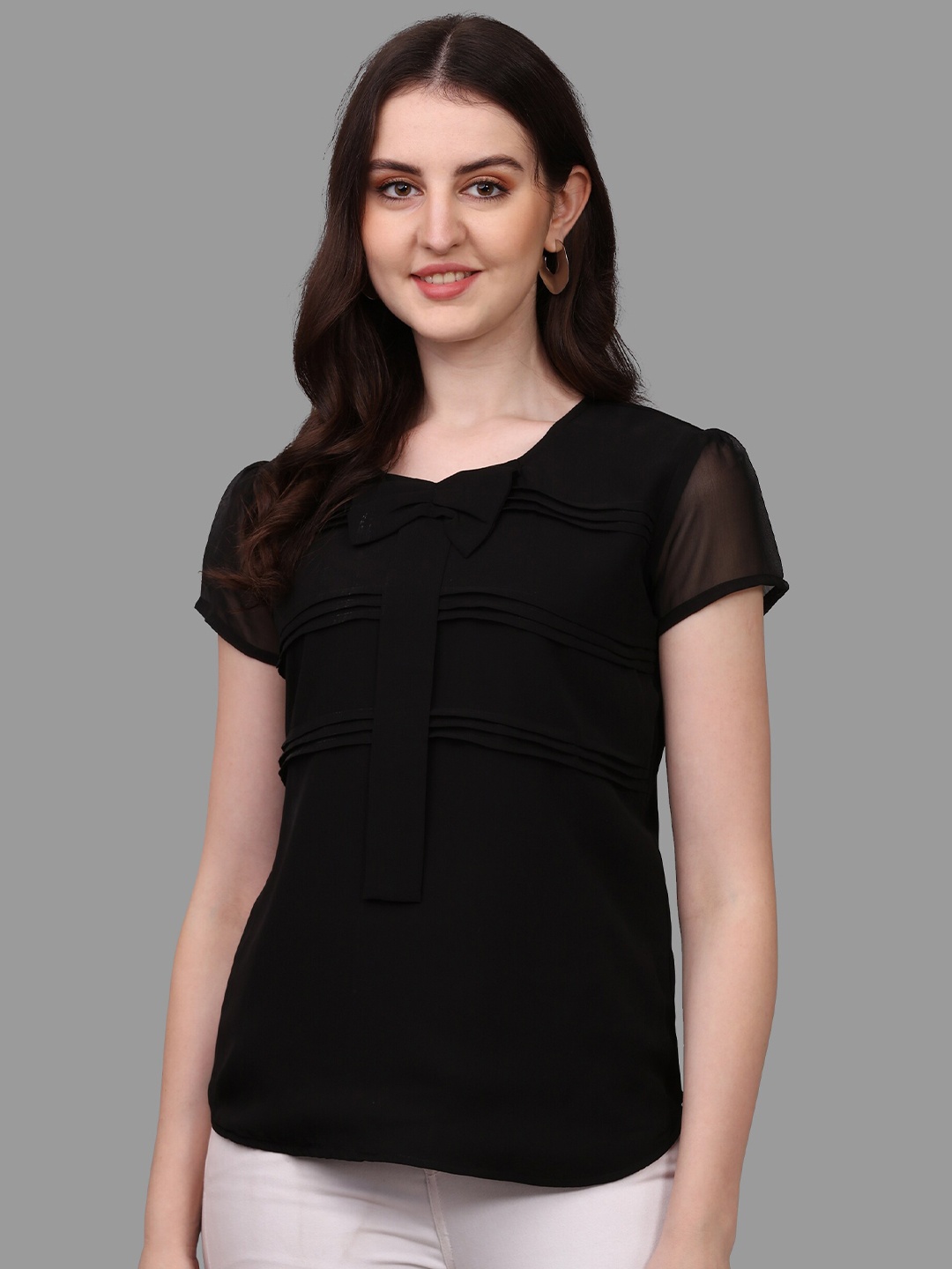 

Kinjo Round Neck Georgette Top, Black