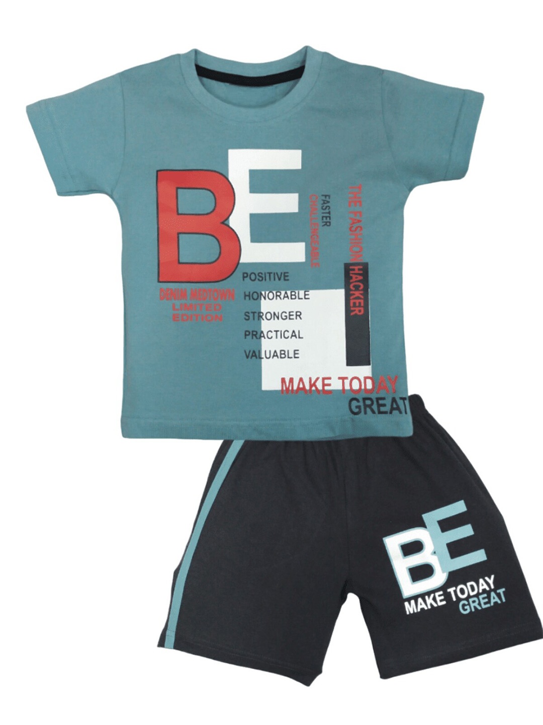 

BAESD Boys Typography Printed Pure Cotton T-shirt With Shorts, Green