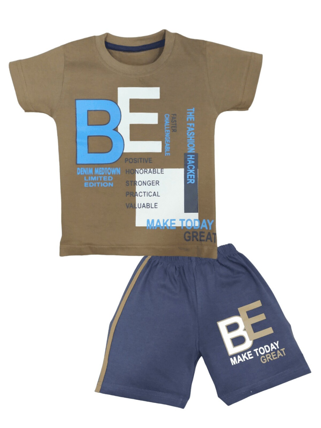 

BAESD Infant Boys Typography Printed Pure Cotton T-shirt With Shorts, Coffee brown