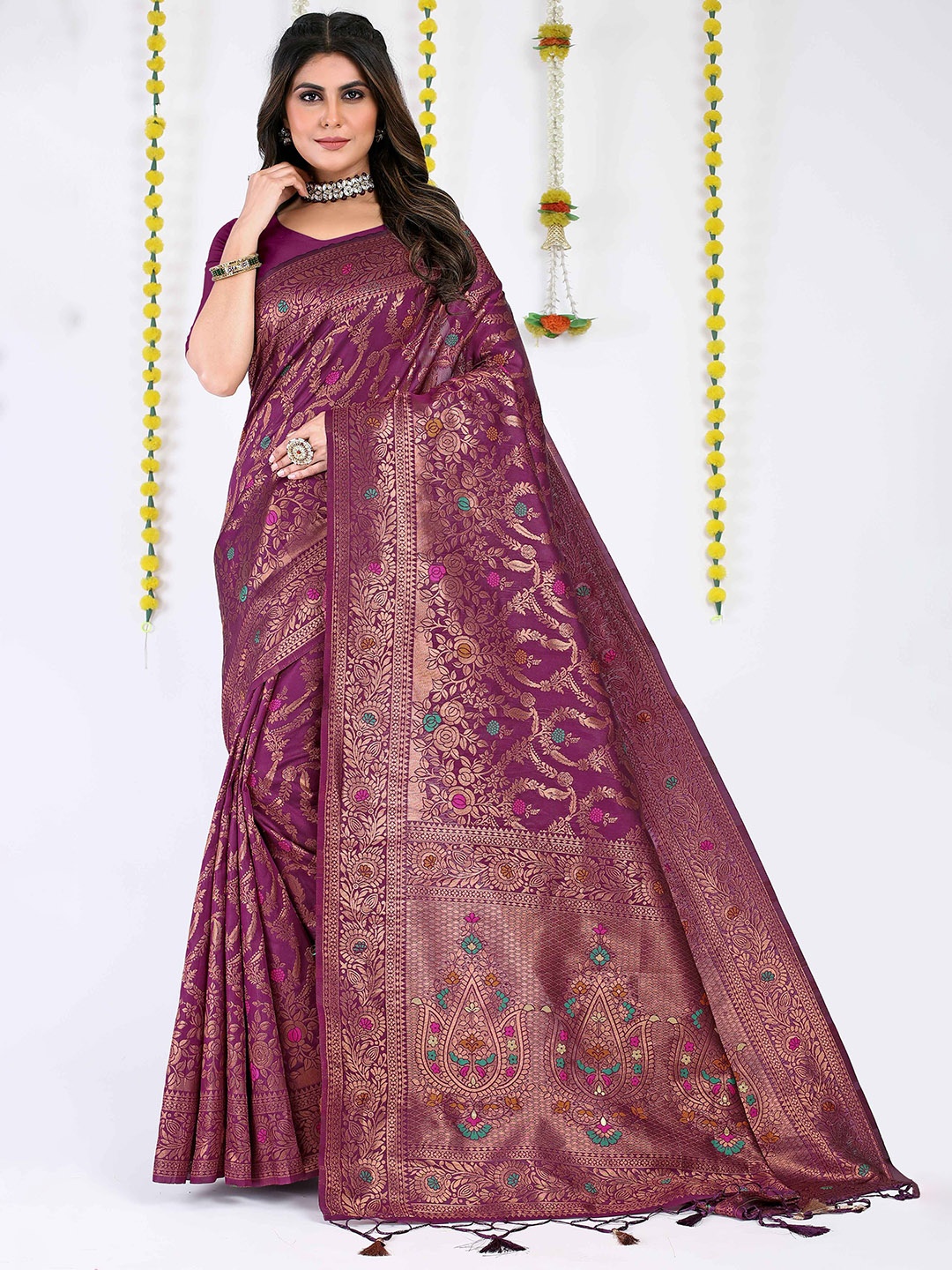 

NENCY FASHION Woven Design Zari Banarasi Saree, Purple