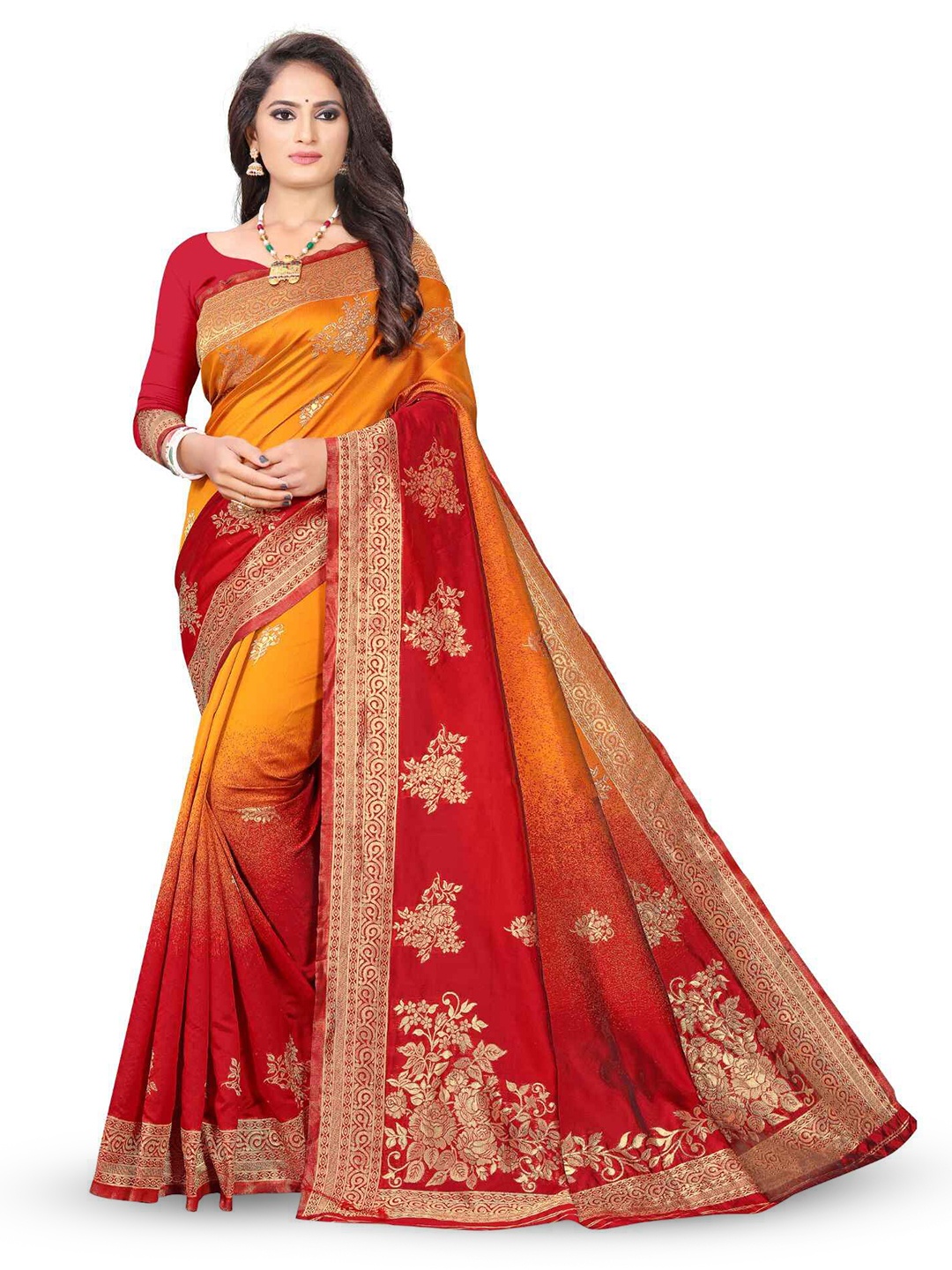 

NENCY FASHION Woven Design Zari Banarasi Saree, Red