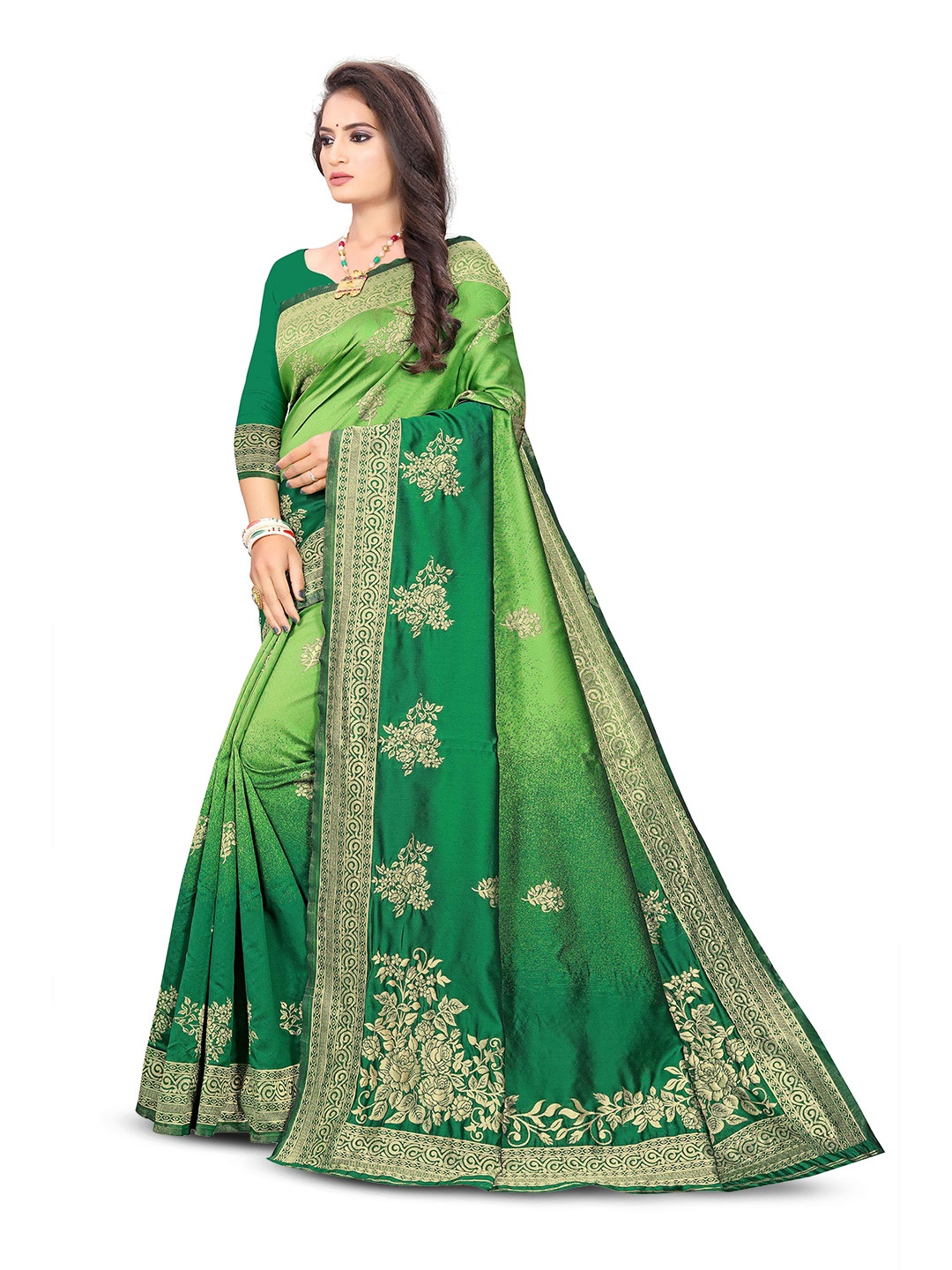 

NENCY FASHION Woven Design Zari Banarasi Saree, Green