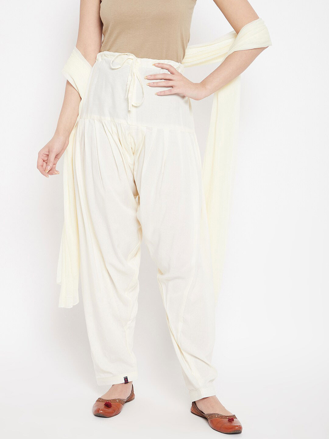 

THE PAJAMA FACTORY Women Mid-Rise Patiala & Dupatta, Off white